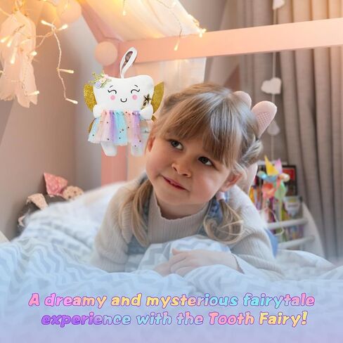 Tooth Fairy Pillow with Shiny Wings Embroidered Tooth Fairy Doll with Pocket Crystal Velvet Tooth Fairy Souvenir Boy Girl Gift (White) (Second Edition) in Saudi Arabia