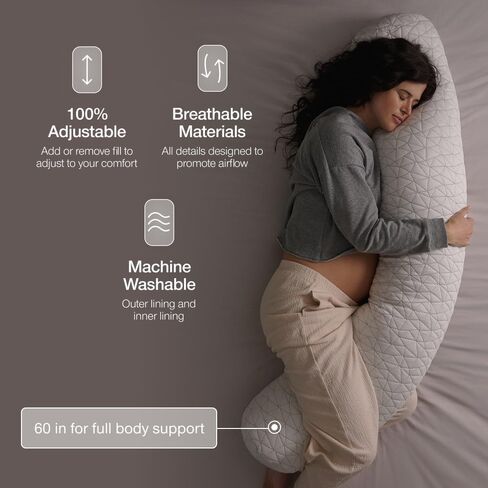 Coop Home Goods Adjustable Full Body Pillow (20x54) & Ultra-Tech Body Pillow Protector Bundle for Pregnancy - Soft Zippered Washable Cover, Neck & Knee Full Support for Side Sleepers in Kuwait