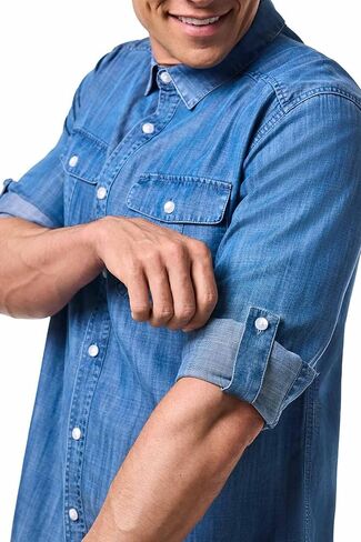 Coolibar UPF 50+ Men's Carson Chambray Shirt - Sun Protective in Saudi Arabia