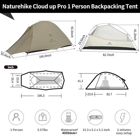 Naturehike Cloud Up 1 Person Tent, Lightweight Backpacking Tents for One Man, Waterproof Ultralight One Person Tent for Camping Hiking Backpacking in Kuwait