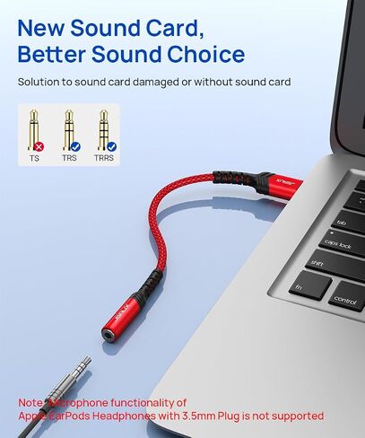 JSAUX USB to 3.5mm Jack Audio Adapter, Sound Card Support Mic TRRS | TRRS 4-pole, Nylon Braided, USB to Aux Jack, Plug and Play, for Headset Headphone Speaker Windows Mac Linux PC PS5 PS4 in Saudi Arabia