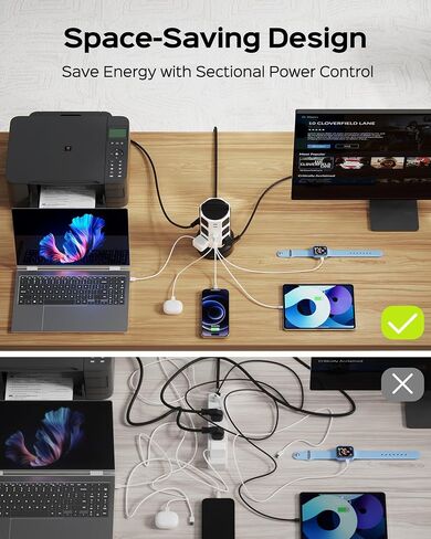 حامي برج قطاع الطاقة، JACKYLED 1625W 13A برج كهربائي عرام، 12 منفذ 6 منافذ USB محطة شحن سلك قابل للسحب مع سلك تمديد شديد التحمل 16AWG 6.5 قدم للمكتب المنزلي in Kuwait