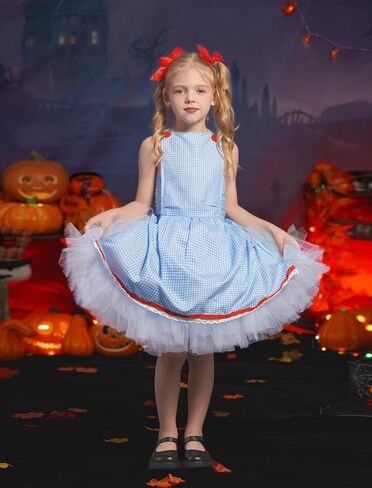 Kids Girls Halloween Costume Ruffle Tulle Tutu Dress with Headband Birthday Role Play Party Stage Dress Outfit in Saudi Arabia