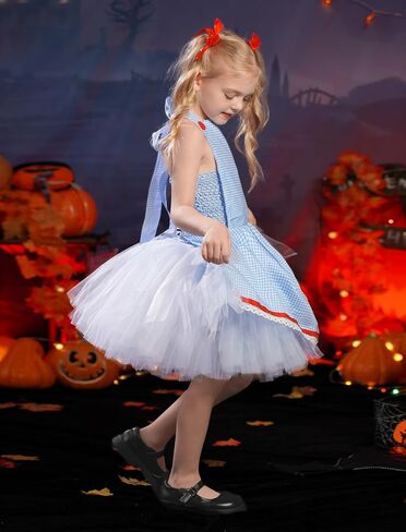 Kids Girls Halloween Costume Ruffle Tulle Tutu Dress with Headband Birthday Role Play Party Stage Dress Outfit in Saudi Arabia