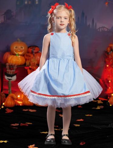 Kids Girls Halloween Costume Ruffle Tulle Tutu Dress with Headband Birthday Role Play Party Stage Dress Outfit in Saudi Arabia