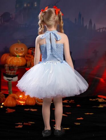 Kids Girls Halloween Costume Ruffle Tulle Tutu Dress with Headband Birthday Role Play Party Stage Dress Outfit in Saudi Arabia