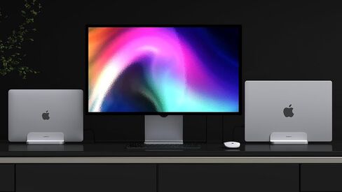 Aluminum Laptop Vertical Stand Organizer, Sturdy Laptop Computer Holder Desktop Stand Compatible with New Retina Apple MacBook Pro/Air, Mac Mini and iPad Pro - Black in Kuwait