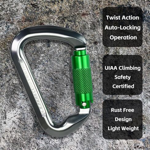 SEPEAK UIAA 30kN Climbing Carabiner Clips, Professional Heavy Duty Twist Locking Carabiners for Climbing,Mountaineering, Rappelling, Camping, Hiking, Swings, Large D Ring Hooks in Kuwait