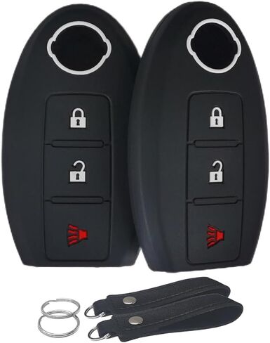 مفتاح السيليكون مفتاح FOB حامي الحالات غير المفتاحية عن بعد متوافق مع Nissan Armada Frontier Pathfinder Juke Leaf Murano Quest Rogue Sentra Titan Versa Xterra Cube X -Trail - 3 أزرار (أسود + وردي) in Saudi Arabia