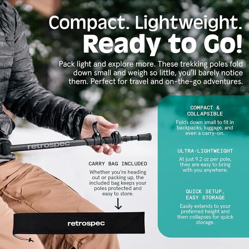 Retrospec Solstice Hiking Poles for Men & Women - Adjustable and Collapsible Lightweight Walking & Trekking Sticks - Aluminum w/ Cork or Foam Grip in Saudi Arabia