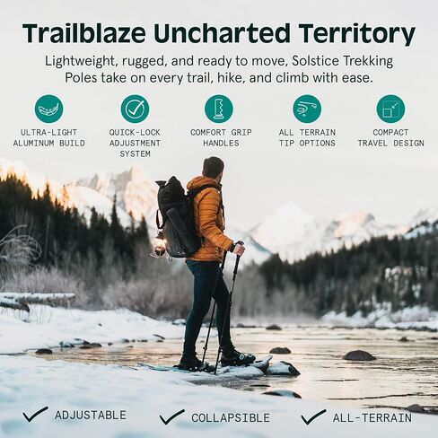 عصا التزلج Retro spec Solstice Trekking and Ski poles للرجال والنساء - من الألومنيوم مع مقبض فلين - قابلة للتعديل وقابلة للطي خفيفة الوزن، عصا المشي والتزلج والمشي in Kuwait