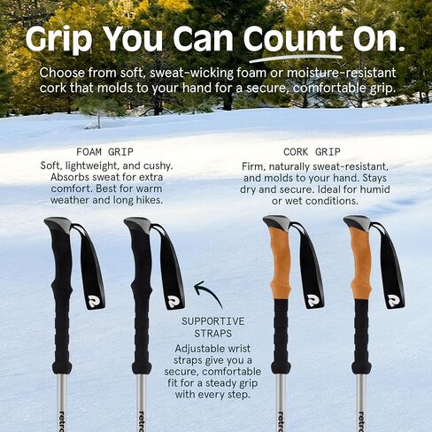 عصا التزلج Retro spec Solstice Trekking and Ski poles للرجال والنساء - من الألومنيوم مع مقبض فلين - قابلة للتعديل وقابلة للطي خفيفة الوزن، عصا المشي والتزلج والمشي in Kuwait