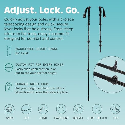 عصا التزلج Retro spec Solstice Trekking and Ski poles للرجال والنساء - من الألومنيوم مع مقبض فلين - قابلة للتعديل وقابلة للطي خفيفة الوزن، عصا المشي والتزلج والمشي in Kuwait