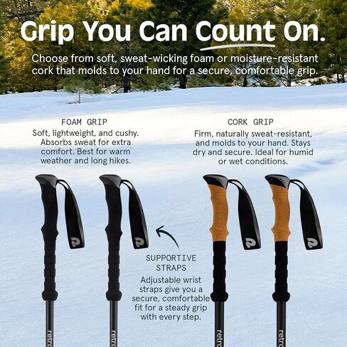 عصا التزلج Retro spec Solstice Trekking and Ski poles للرجال والنساء - من الألومنيوم مع مقبض فلين - قابلة للتعديل وقابلة للطي خفيفة الوزن، عصا المشي والتزلج والمشي in Kuwait