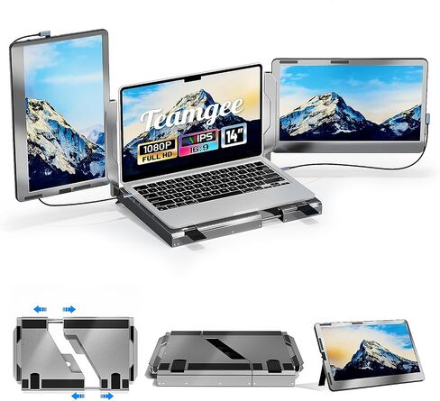 Teamgee Portable Monitor for Laptop, 12" Full HD IPS Display, Dual Triple Monitor Screen Extender, HDMI/USB-A/Type-C Plug and Play for Windows, Chrome & Mac, Work with 13"-16" Laptops in Saudi Arabia