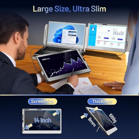 Teamgee Portable Monitor for Laptop, 12" Full HD IPS Display, Dual Triple Monitor Screen Extender, HDMI/USB-A/Type-C Plug and Play for Windows, Chrome & Mac, Work with 13"-16" Laptops in Saudi Arabia