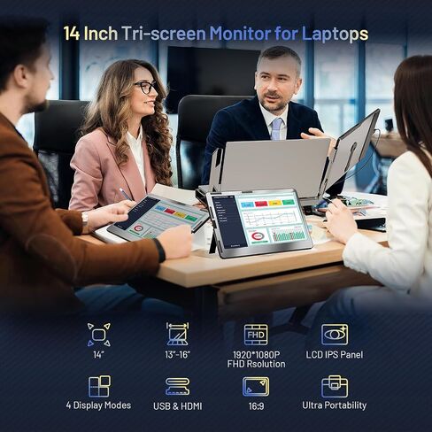 Teamgee Portable Monitor for Laptop, 12" Full HD IPS Display, Dual Triple Monitor Screen Extender, HDMI/USB-A/Type-C Plug and Play for Windows, Chrome & Mac, Work with 13"-16" Laptops in Saudi Arabia