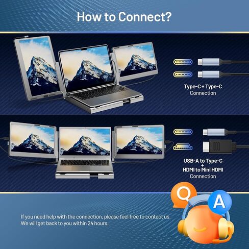 Teamgee Portable Monitor for Laptop, 12" Full HD IPS Display, Dual Triple Monitor Screen Extender, HDMI/USB-A/Type-C Plug and Play for Windows, Chrome & Mac, Work with 13"-16" Laptops in Saudi Arabia