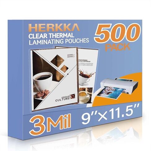 حزمة من 500 ورقة تغليف من HERKKA، تحمل أوراق مقاس 8.5 × 11 بوصة، وأكياس تصفيح حرارية شفافة بحجم 3 مل، ورق تصفيح مقاس 9 × 11.5 بوصة للتغليف، مقاس حرف زاوية مستديرة in Saudi Arabia
