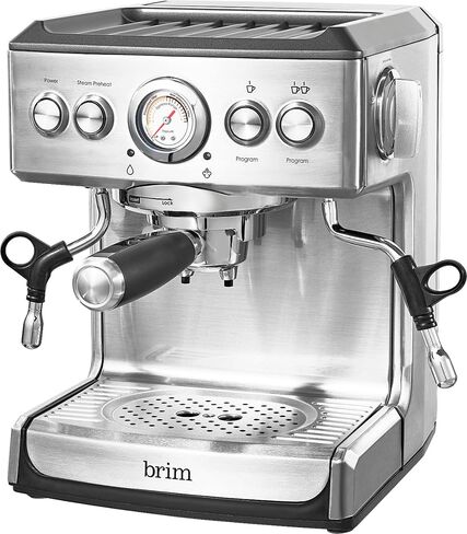 brim 19 Bar Espresso Machine, Fast Heating Cappuccino, Americano, Latte and Espresso Maker, Milk Steamer and Frother, Removable Parts for Easy Cleaning, Stainless Steel in Saudi Arabia