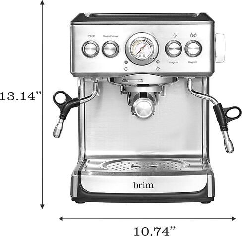 brim 19 Bar Espresso Machine, Fast Heating Cappuccino, Americano, Latte and Espresso Maker, Milk Steamer and Frother, Removable Parts for Easy Cleaning, Stainless Steel in Saudi Arabia