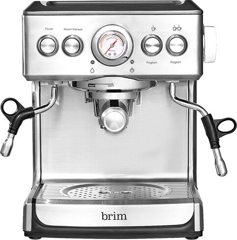 brim 19 Bar Espresso Machine, Fast Heating Cappuccino, Americano, Latte and Espresso Maker, Milk Steamer and Frother, Removable Parts for Easy Cleaning, Stainless Steel in Saudi Arabia