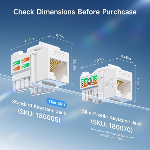 Cable Matters [UL Listed] 10-Pack 10Gbps Cat6 Keystone Jacks, White in Kuwait
