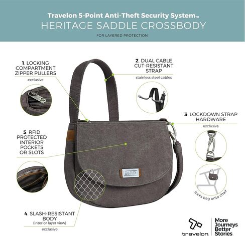 Travelon Heritage Anti-Theft Saddle Crossbody, Pewter in Kuwait