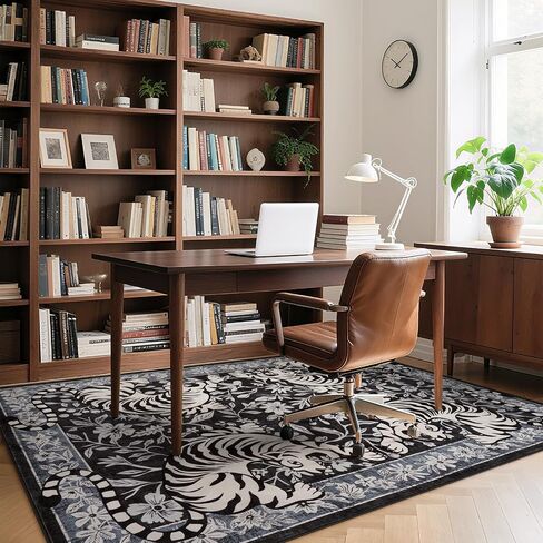 LIVEBOX Tiger Washable Rug 5x7, Boho Animal Print Area Rugs for Living Room, Non-Slip Botanical Floral Bedroom Rug, Soft Vintage Western Floor Carpet for Dining Room Home Office Guest Room Dorm Decor in Saudi Arabia