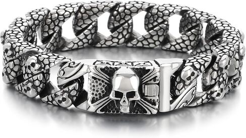 Klapgo Gothic Skull Bracelet for Men Byzantine Chain Gold/Black/Silver Men Bracelet Stainless Steel Bracelet for Men in Kuwait