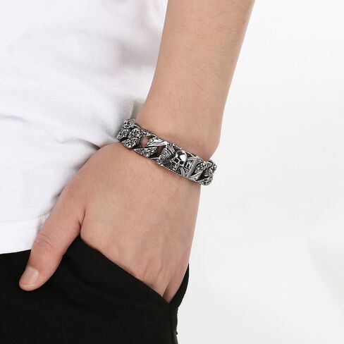 Klapgo Gothic Skull Bracelet for Men Byzantine Chain Gold/Black/Silver Men Bracelet Stainless Steel Bracelet for Men in Kuwait
