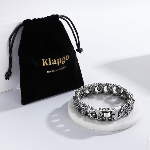 Klapgo Gothic Skull Bracelet for Men Byzantine Chain Gold/Black/Silver Men Bracelet Stainless Steel Bracelet for Men in Kuwait