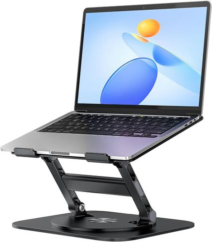 Adjustable Laptop Stand for Desk, Ergonomic Riser with 360° Rotating Base, Foldable Notebook Computer Holder Compatible MacBook Air Pro, Dell XPS, More 10-17" Laptops, Silver in Saudi Arabia