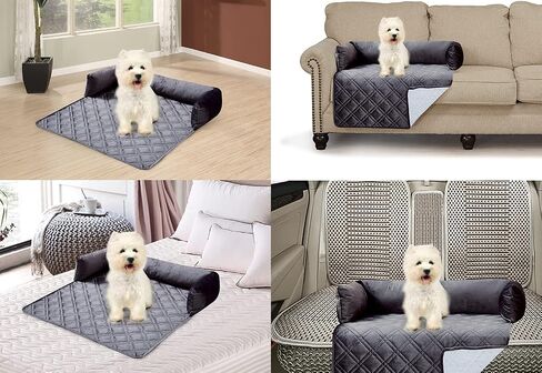Brilliant Sunshine Quilted Calming Dog Bed Mat, Removable Washable Cover, Cushion Protector and Couch Covers for Dogs, Pets, Cats, Small, Blue Beige Toile in Saudi Arabia