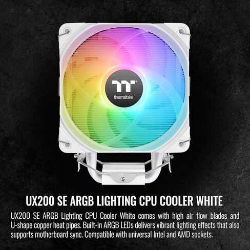 ثيرمال تيك لوحة ام UX200 SE 5V RGB مزامنة 16.8 مليون لون 15 LED قابل للعنونة انتل/AM5/AMD (LGA 1700) مقبس هيدروليكي عالمي 170 واط مبرد وحدة المعالجة المركزية CL-P105-AL12SW-A in Kuwait