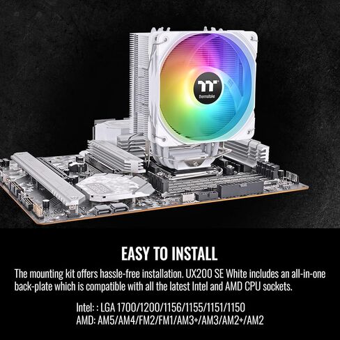 ثيرمال تيك لوحة ام UX200 SE 5V RGB مزامنة 16.8 مليون لون 15 LED قابل للعنونة انتل/AM5/AMD (LGA 1700) مقبس هيدروليكي عالمي 170 واط مبرد وحدة المعالجة المركزية CL-P105-AL12SW-A in Kuwait