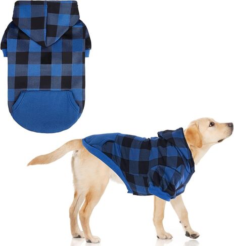 KOOLTAIL Plaid Dog Hoodie Pet Clothes Sweater with Hat and Pocket for Small Medium Large Size Dogs, Soft Winter Warm Dog Cold Weather Coat, Fleece Fall Dog Hooded Sweatshirt for Puppy Cats, Red XL in Kuwait