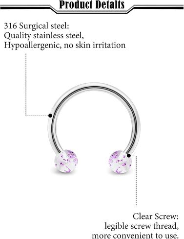 Uqnwbdq 16G Surgical Steel Horseshoe Nose Septum Rings Piercing Jewelry Cartilage Helix Tragus Earring Hoop Lip Horseshoe Piercing Retainer for Women Men 8mm 10mm in Kuwait