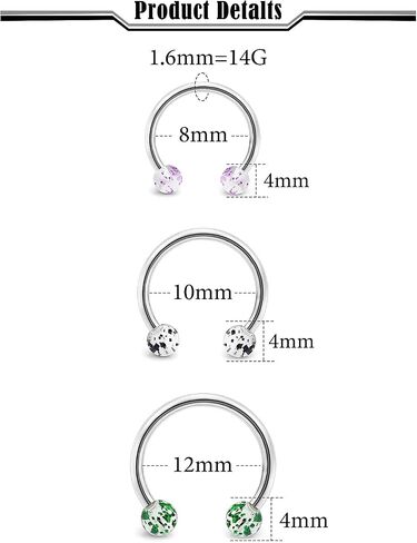 Uqnwbdq 16G Surgical Steel Horseshoe Nose Septum Rings Piercing Jewelry Cartilage Helix Tragus Earring Hoop Lip Horseshoe Piercing Retainer for Women Men 8mm 10mm in Kuwait