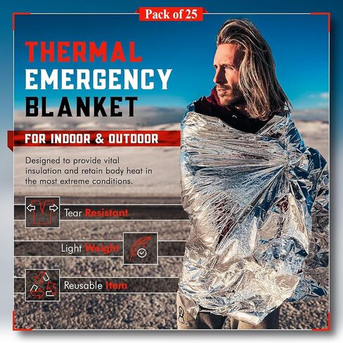 Emergency Blanket Mylar Thermal Space Survival Gear & Supplies 4-Pack Foil | Cold Weather Power Outage Camping Car Winter Storm Heat Reflective Hiking Backpacking Essentials First Aid Marathon Prepper in Kuwait
