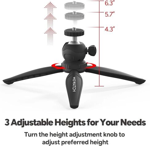 WEWATCH PS102 Mini Projector Tripod Stand for Projector with 360° Ball Head, Projector Tripod, Tripod Mount for DSLR Camera, for Selfies, Video Recording, Vlogging, Live Streaming Black in Kuwait