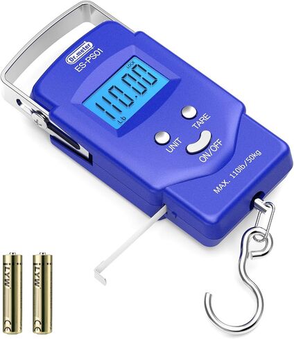 Fish Scale: Dr.meter PS01 110lb/50kg Backlit LCD Display Fishing Scale with Built-in Measuring Tape - Electronic Balance Digital Fishing Postal Hanging Hook Scale with 2 AAA Batteries in Saudi Arabia