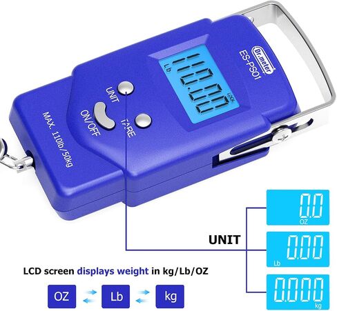Fish Scale: Dr.meter PS01 110lb/50kg Backlit LCD Display Fishing Scale with Built-in Measuring Tape - Electronic Balance Digital Fishing Postal Hanging Hook Scale with 2 AAA Batteries in Saudi Arabia