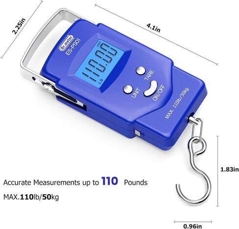 Fish Scale: Dr.meter PS01 110lb/50kg Backlit LCD Display Fishing Scale with Built-in Measuring Tape - Electronic Balance Digital Fishing Postal Hanging Hook Scale with 2 AAA Batteries in Saudi Arabia