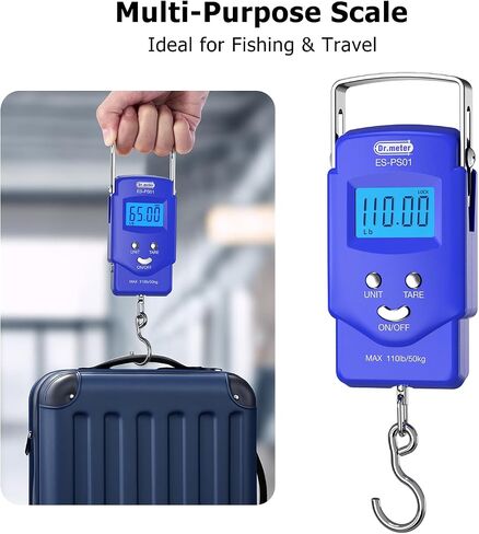 Fish Scale: Dr.meter PS01 110lb/50kg Backlit LCD Display Fishing Scale with Built-in Measuring Tape - Electronic Balance Digital Fishing Postal Hanging Hook Scale with 2 AAA Batteries in Saudi Arabia