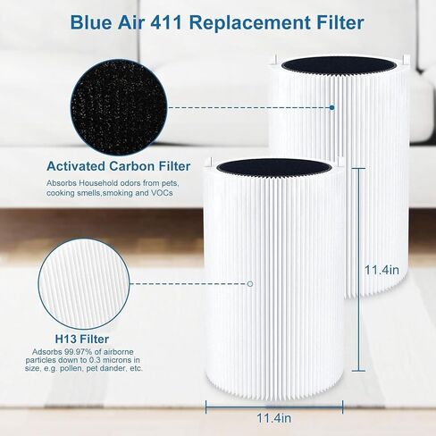 Blue Air Filter Replacement 411 Fits for Blueair Blue Pure 411 Genuine, Blue Pure 411+,411 Auto & Mini Air Purifiers(3 Pack) in Saudi Arabia