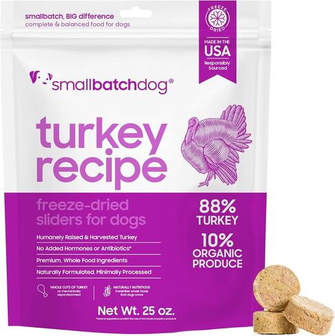 Smallbatch Pets نظام غذائي خام ممتاز مجفف بالتجميد للكلاب، 25 أونصة، وصفة دجاج، حقيبة كبيرة، صنع في الولايات المتحدة الأمريكية، منتجات عضوية، لحم مرفوع بطريقة إنسانية، فطائر مرطّبة ومفيدة، صحية وصحية in Kuwait