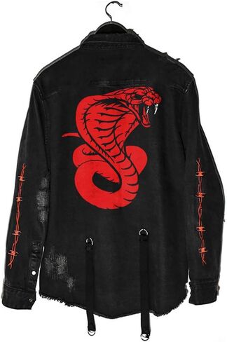 Mens Gothic Jacket Casual Harajuku Demon Hunter Skull Black Denim Jacket Coat in Saudi Arabia