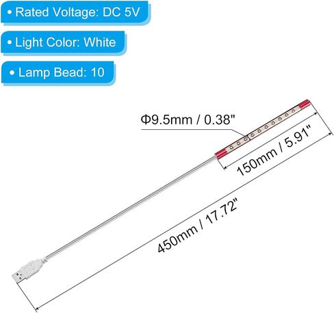PATIKIL لوحة المفاتيح ضوء مصباح الكمبيوتر المحمول USB أضواء LED، 10 حبات مصباح LED ضوء التحكم باللمس عصا مرنة مصباح طويل العنق، لهجة فضية in Saudi Arabia