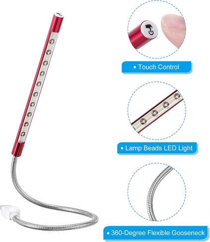 PATIKIL لوحة المفاتيح ضوء مصباح الكمبيوتر المحمول USB أضواء LED، 10 حبات مصباح LED ضوء التحكم باللمس عصا مرنة مصباح طويل العنق، لهجة فضية in Saudi Arabia